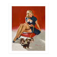 Pinup Sexy Girl Playing With Her Little Cats (Print Only)