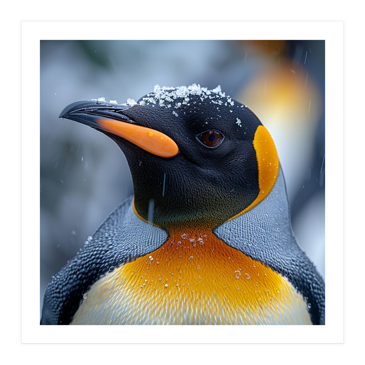 King Penguin In Falling Snow (Print Only)
