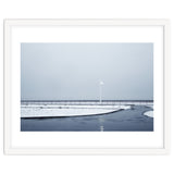 Street light turned on the winter snow street thumbnail
