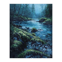 The Cerulean Current: A Whispering Flow Through the Moss (Print Only)