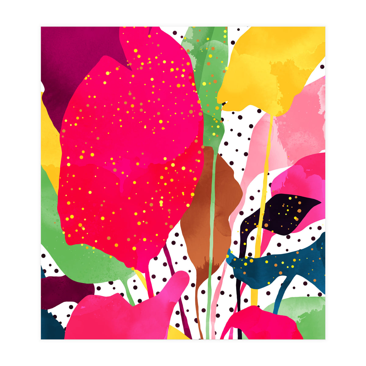 Modern Botanical, Nature Plants Tropical Jungle Garden, Eclectic Pop Of Color Glitter Gold Bohemian Graphic (Print Only)