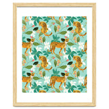 Cheetah Jungle, Wildlife Nature Wild Cats Tigers Leopard Botanical Animals Mint Quirky Illustration thumbnail