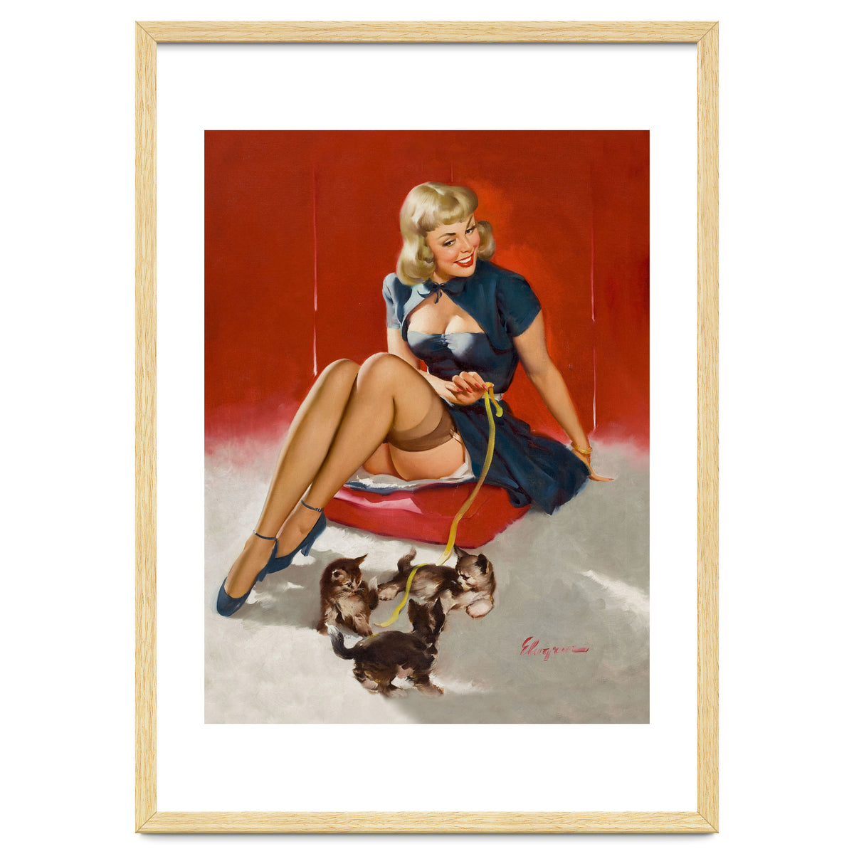 Pinup Sexy Girl Playing With Her Little Cats