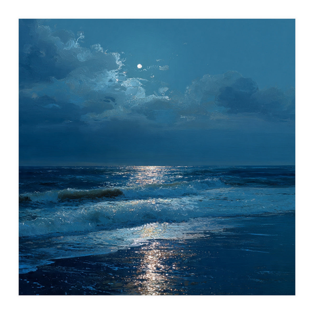 Moonlit Shoreline with Crashing Surf (Print Only)