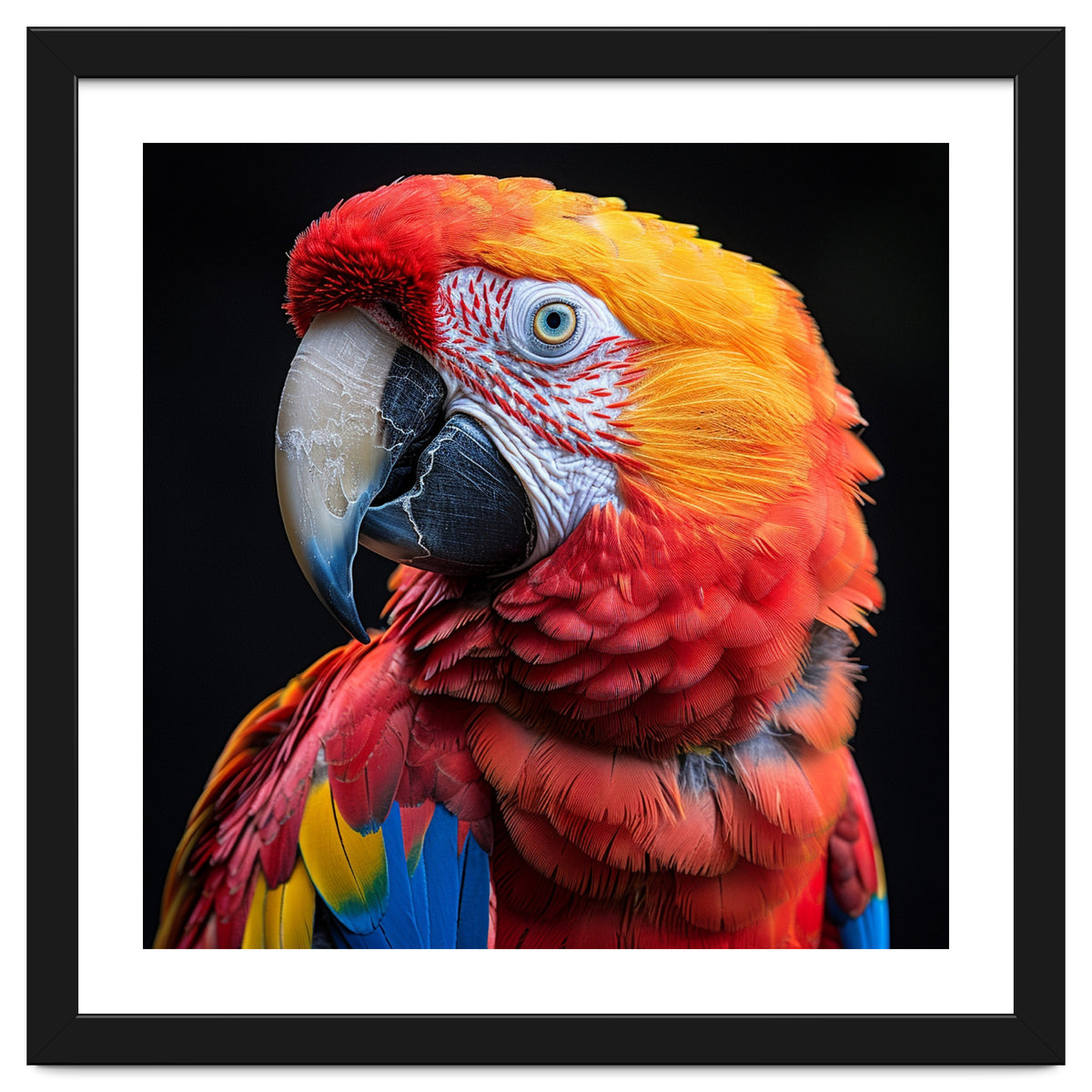Scarlet Macaw Parrot Close Up Portrait Vivid Colors