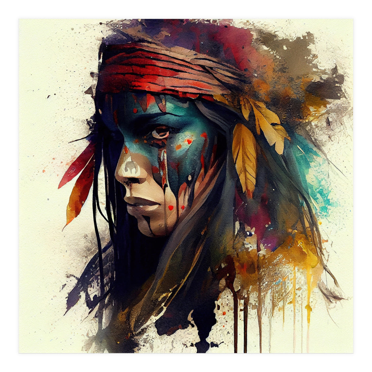 Powerful American Native Warrior Woman #3 (Print Only)