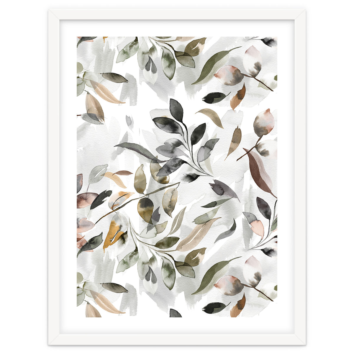 Watercolor Leaves Neutral Gray