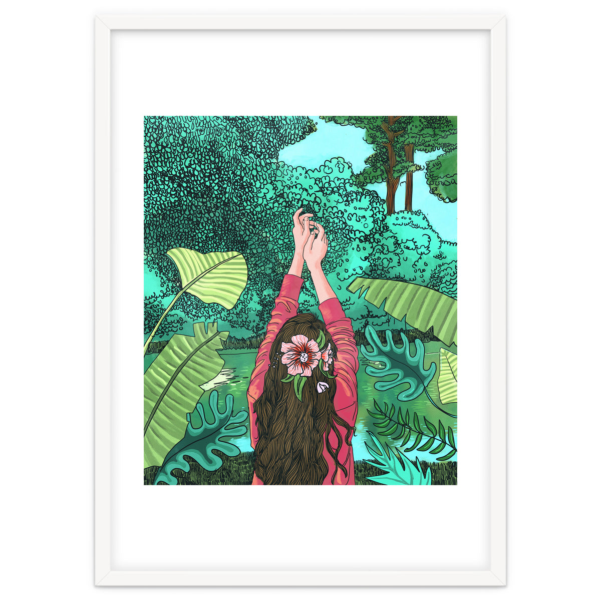 Comic Book Jungle | Tropical Banana Leaves Travel | Line Art Forest Botanical Illustration