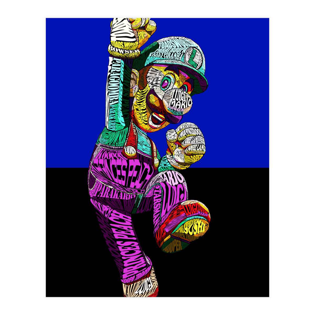 Mario Luigi Typo Style Cartoon Pop Art (Print Only)