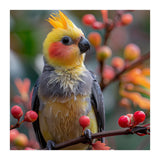 Cockatiel Bird Sitting On A Branch With Berries (Print Only) thumbnail