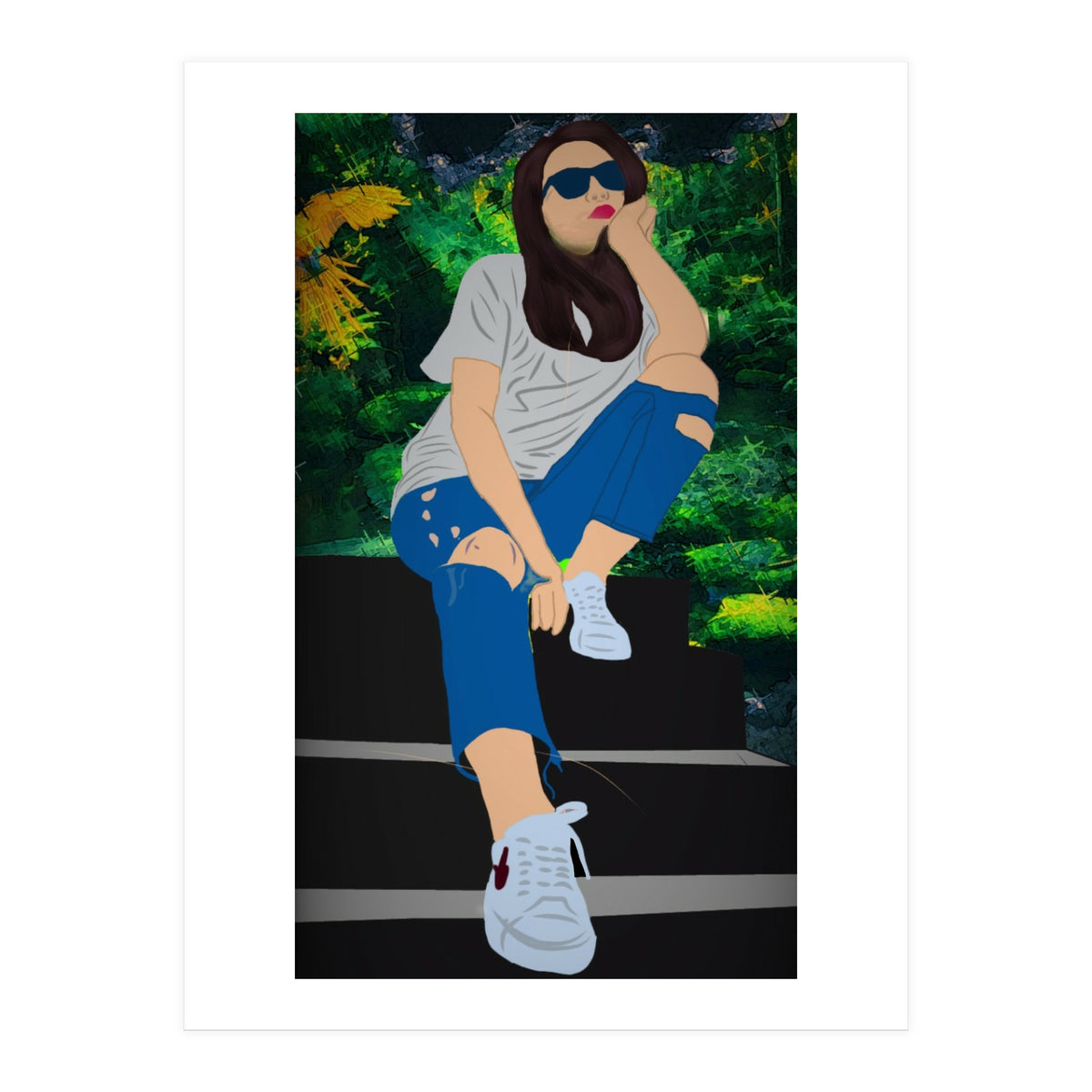 A Girl Sitting On A Step (Print Only)