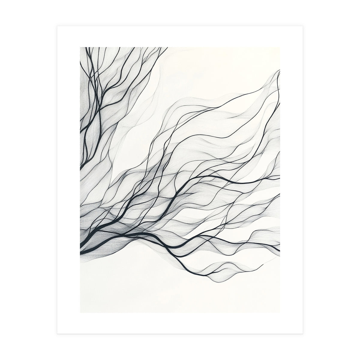 Abstract Black Branching Lines Flowing (Print Only)