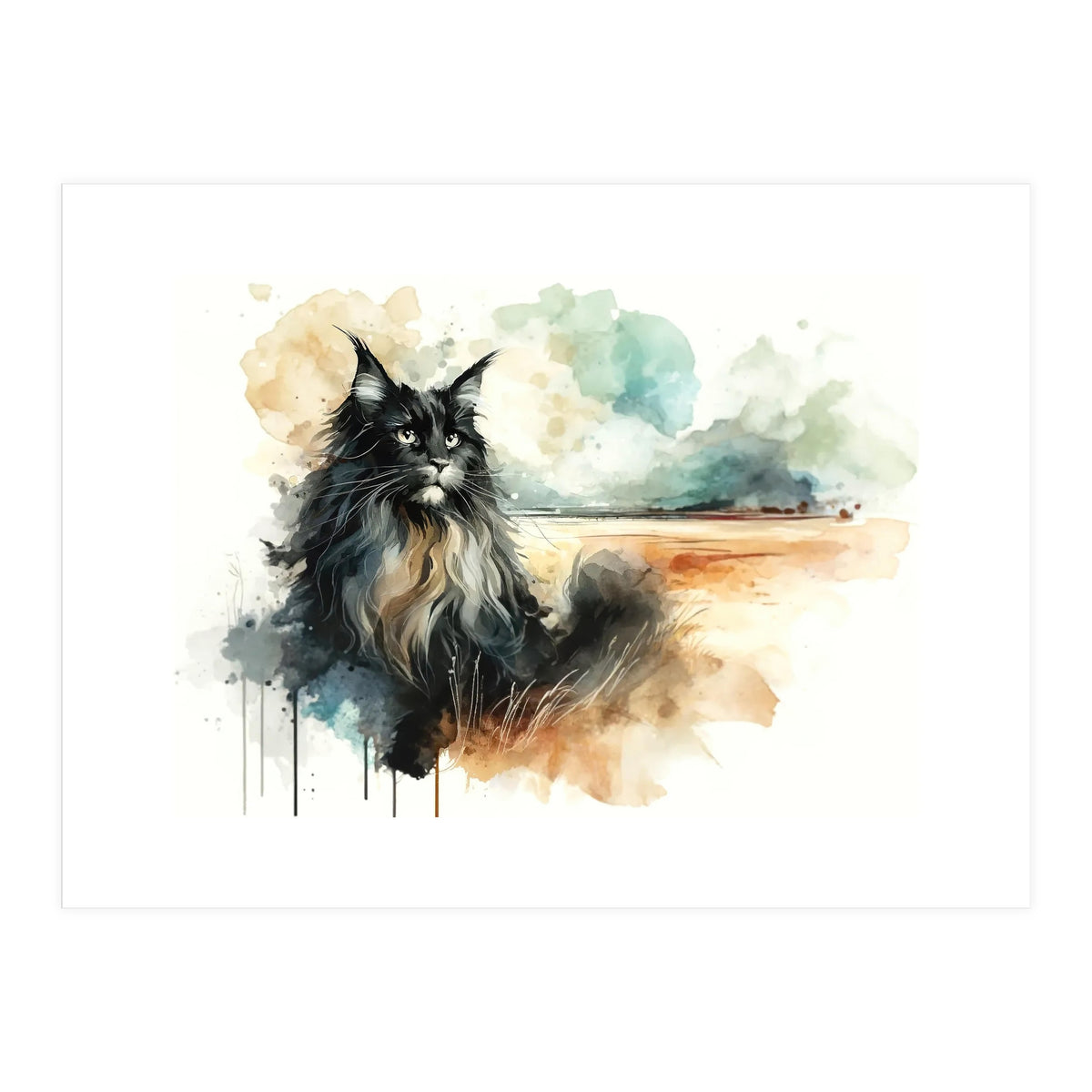Majestic Cat In Coastal Landscape (Print Only)