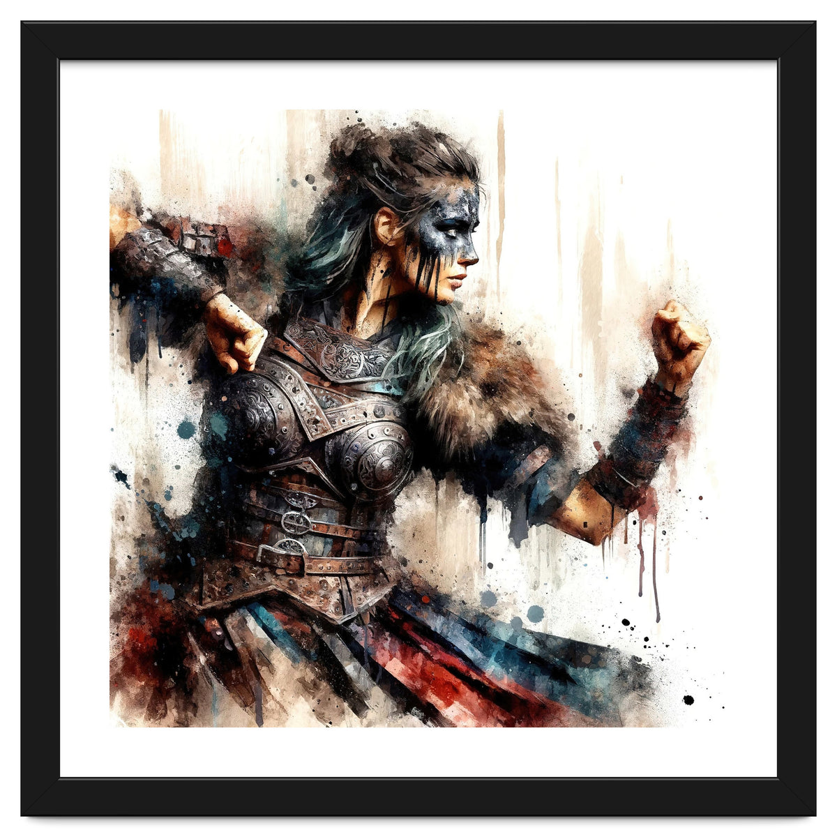 Viking Warrior Woman Watercolor Portrait