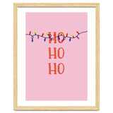HO HO HO Christmas Lights Art, Pink Holiday Illustration, Modern Festive Quote thumbnail