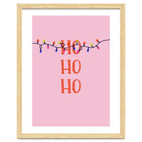HO HO HO Christmas Lights Art, Pink Holiday Illustration, Modern Festive Quote