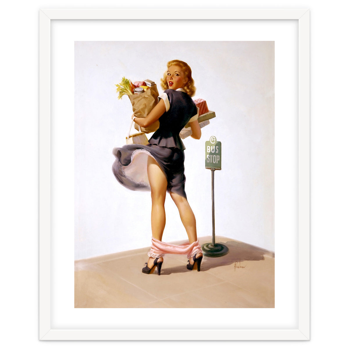 Pinup Sexy Girl Had Funny Accident On A Bus Stop