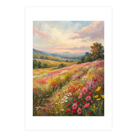 Serene Wildflower Meadow at Sunset Oil Painting (Print Only)