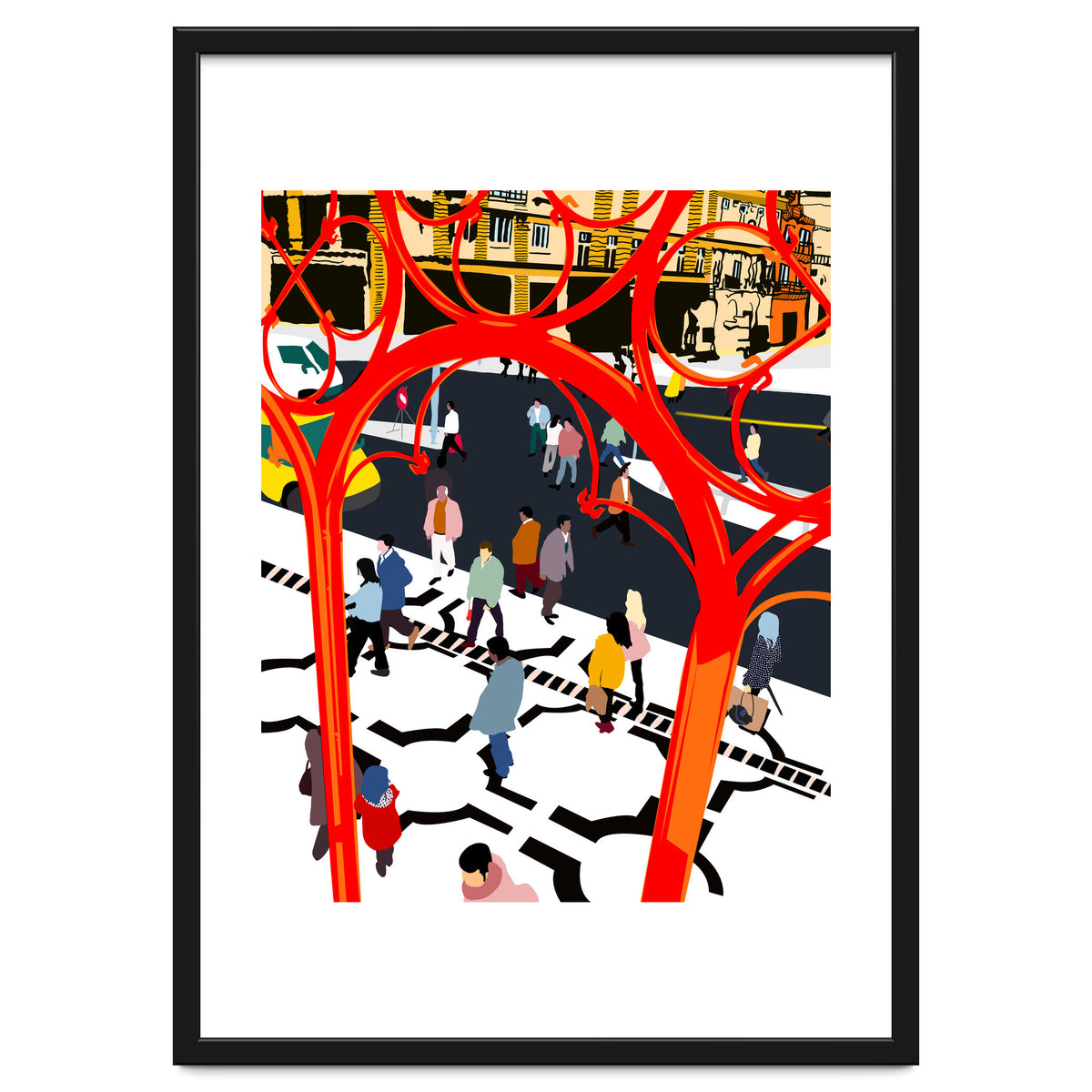 City Street, Eclectic Architecture Buildings Busy New York, People Work Office Daily Life Boho Contemporary Traffic Gifts