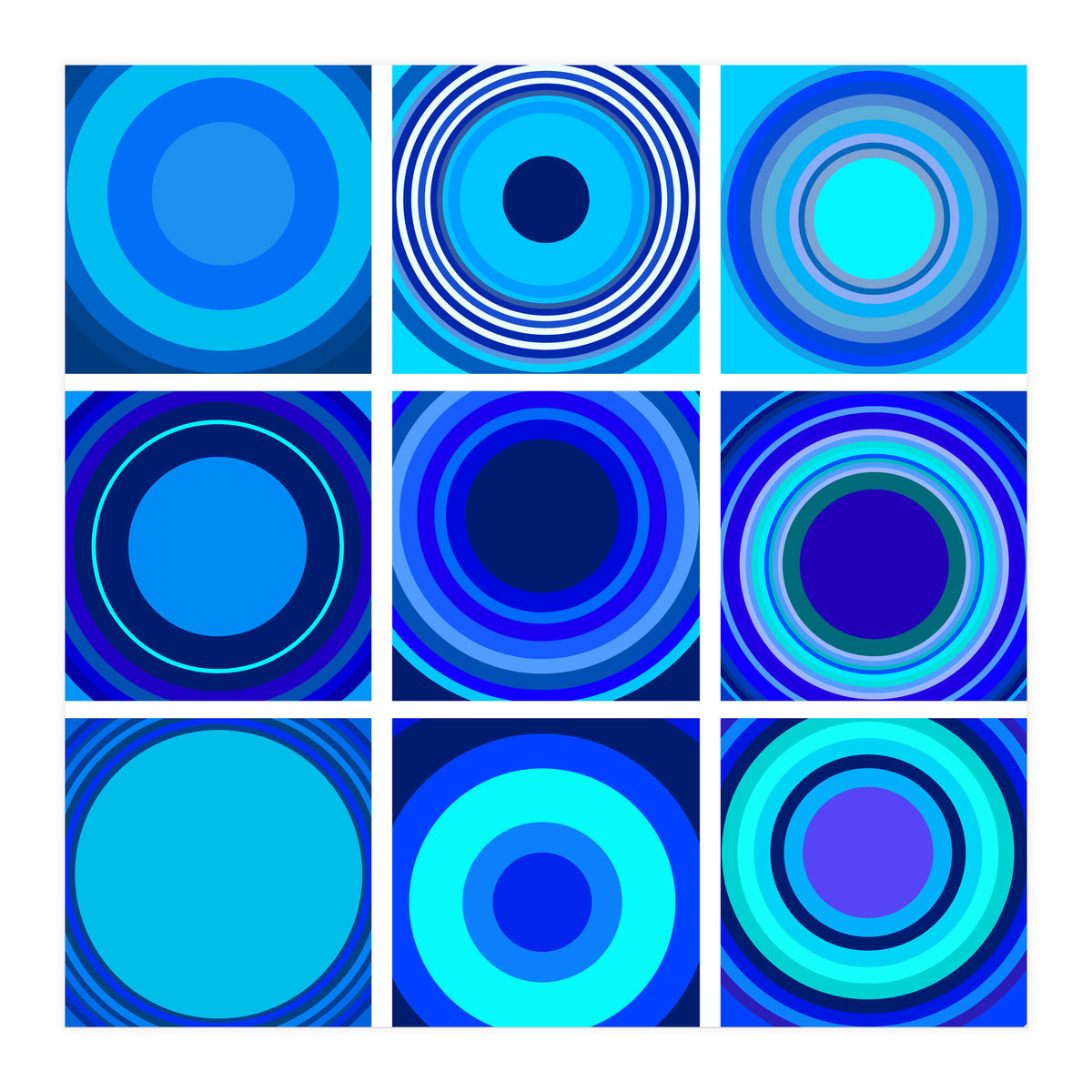 Circles & Rectangles Alt Blue 3 X 3: 3 (Print Only)