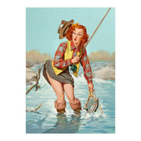 Sexy Pinup Girl On Fishing Accident (Print Only)