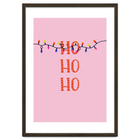 HO HO HO Christmas Lights Art, Pink Holiday Illustration, Modern Festive Quote
