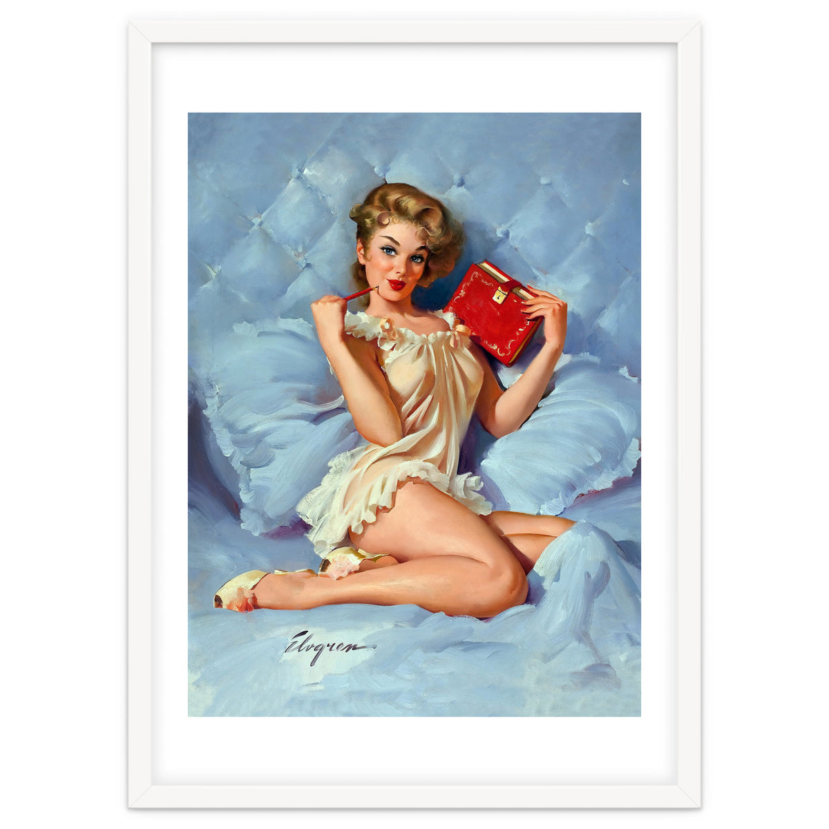 Pinup Sexy Girl Posing With Her Red Book