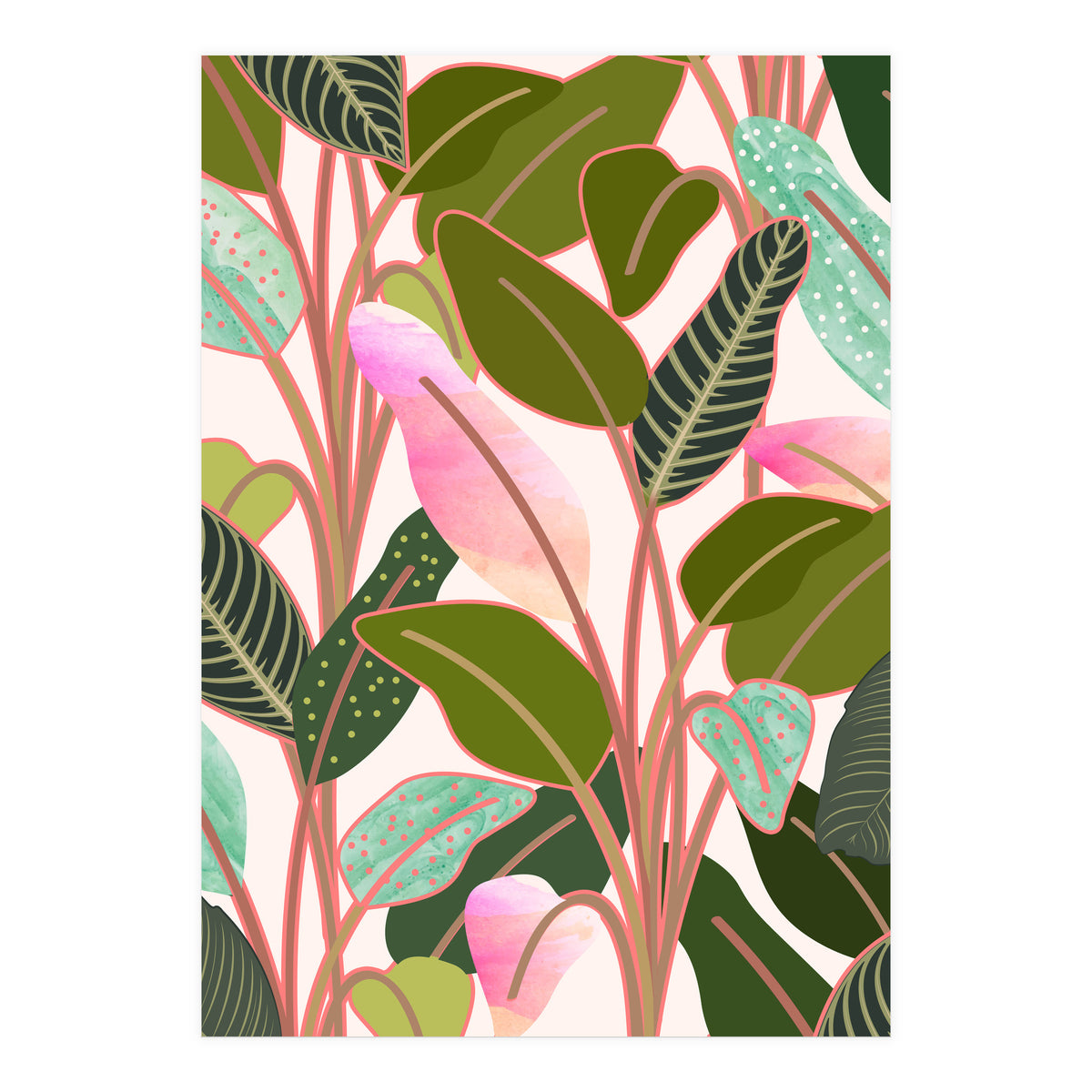 Color Paradise, Tropical Colorful Modern Bohemian Illustration, Eclectic Botanical Plant (Print Only)