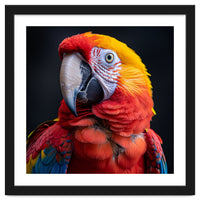 Scarlet Macaw Parrot Head Detailed Portrait Black