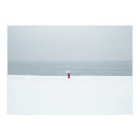 A walking woman in the winter snow beach (Print Only)