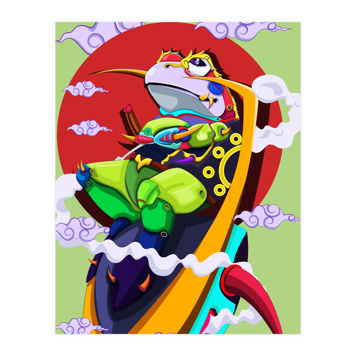 Knight Frog Cartoon Vintage Illustration (Print Only)