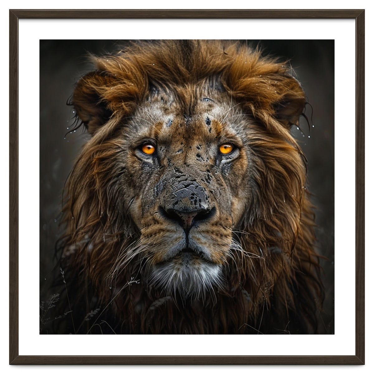 Majestic Lion With Glowing Eyes Close Up Portrait