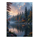 Serene Lakeside Retreat in Autumn Forest (Print Only) thumbnail