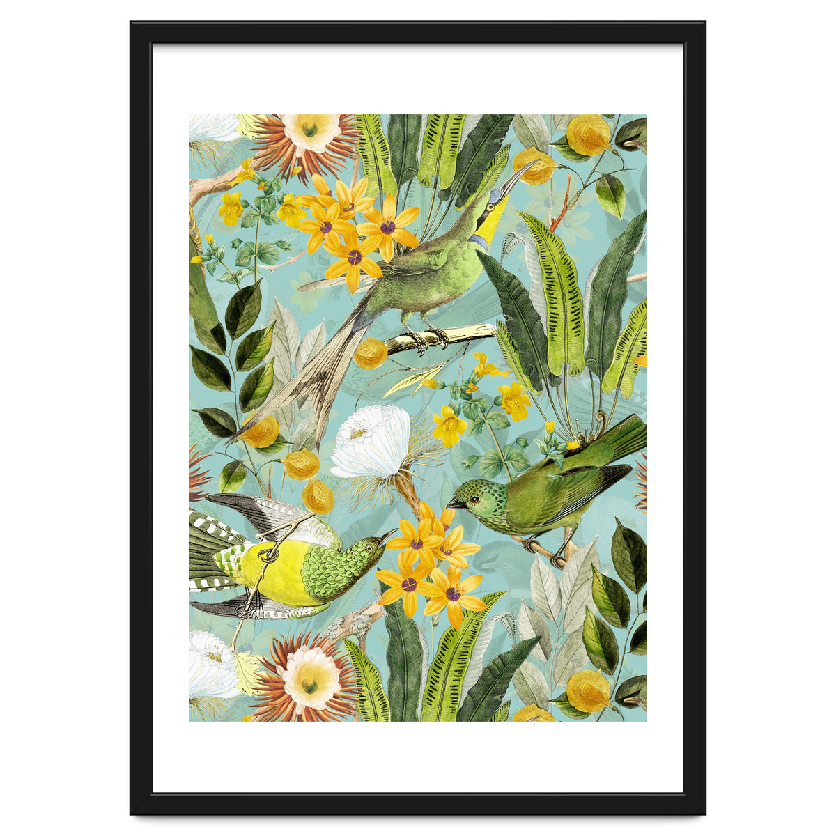 Exotic Birds in Flower Jungle