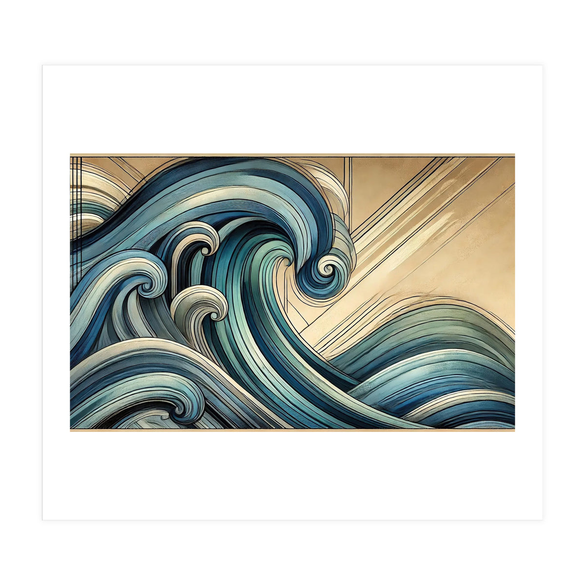 Art Deco Blue Ocean Waves (Print Only)