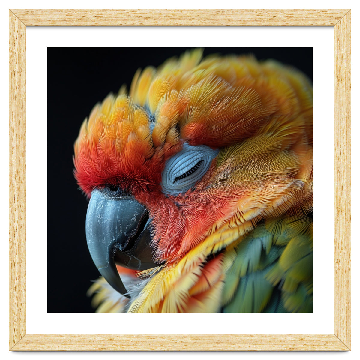 Close Up Of A Sleeping Sun Conure Parrot