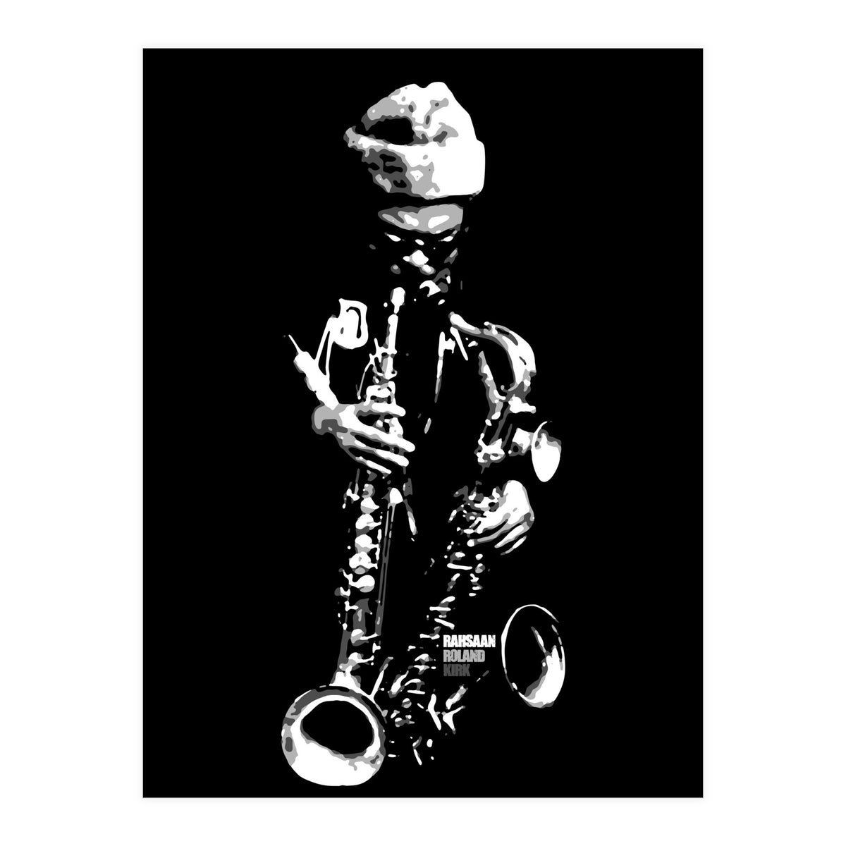 Rahsaan Roland Kirk Jazz Music Legend in Grayscale (Print Only)