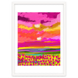 Two Suns, Pink Nature Painting Sky, Maximalist Landscape Pop Of Color Eclectic, Sunrise Sunset Meadow Boho Modern Contemporary thumbnail