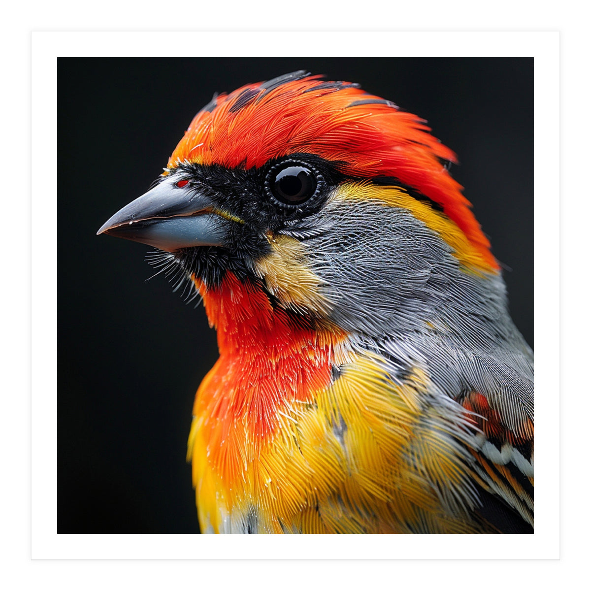 Close Up Of Colorful Bird With Red Orange Yellow Feathers (Print Only)