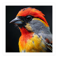Close Up Of Colorful Bird With Red Orange Yellow Feathers (Print Only)