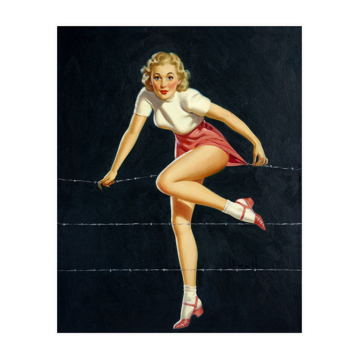 Pinup Girl Crossing The Barbed Wire (Print Only)