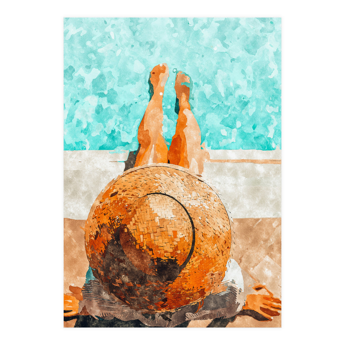 By The Pool All Day, Summer Travel Woman Swimming, Tropical Fashion Bohemian Painting (Print Only)