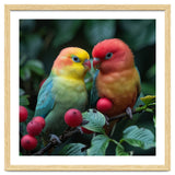Lovebirds Perched Amidst Red Berries And Green Foliage thumbnail