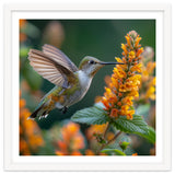 Hummingbird Feeding On Yellow Flowers Nectar thumbnail