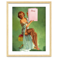 Pinup Girl Posing With Her Big Diary Book