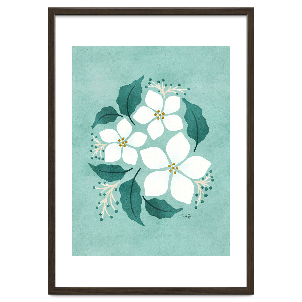 White Flowers On Mint