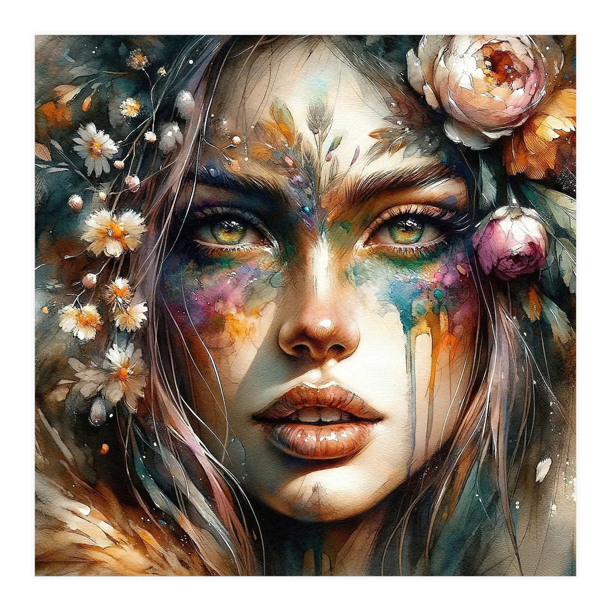 Floral Forest Druid Woman Portrait (Print Only)