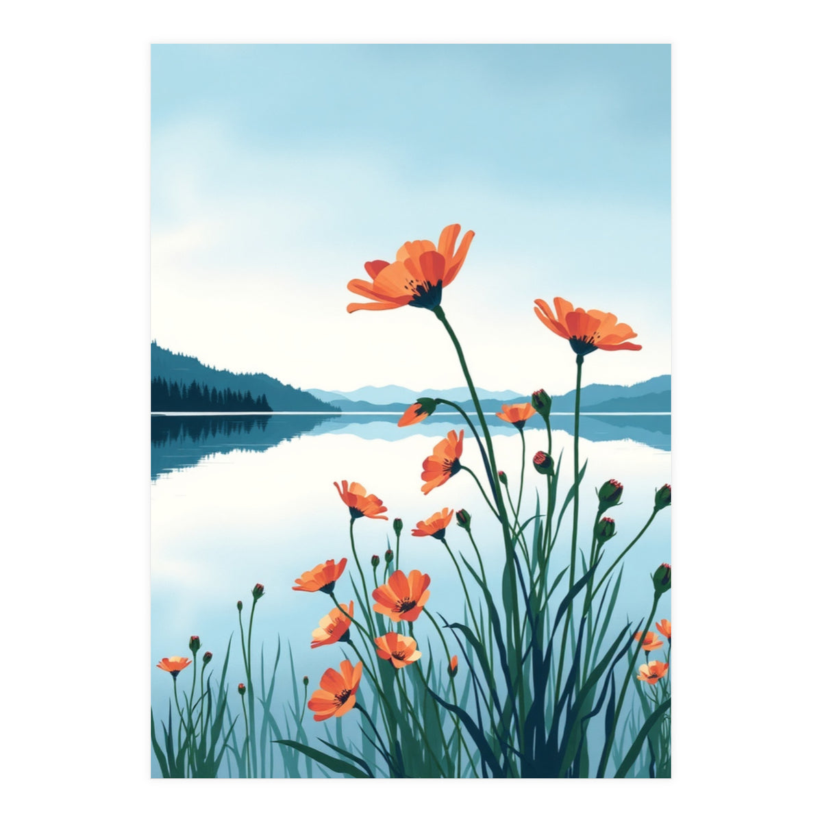 Flower And Lake (Print Only)