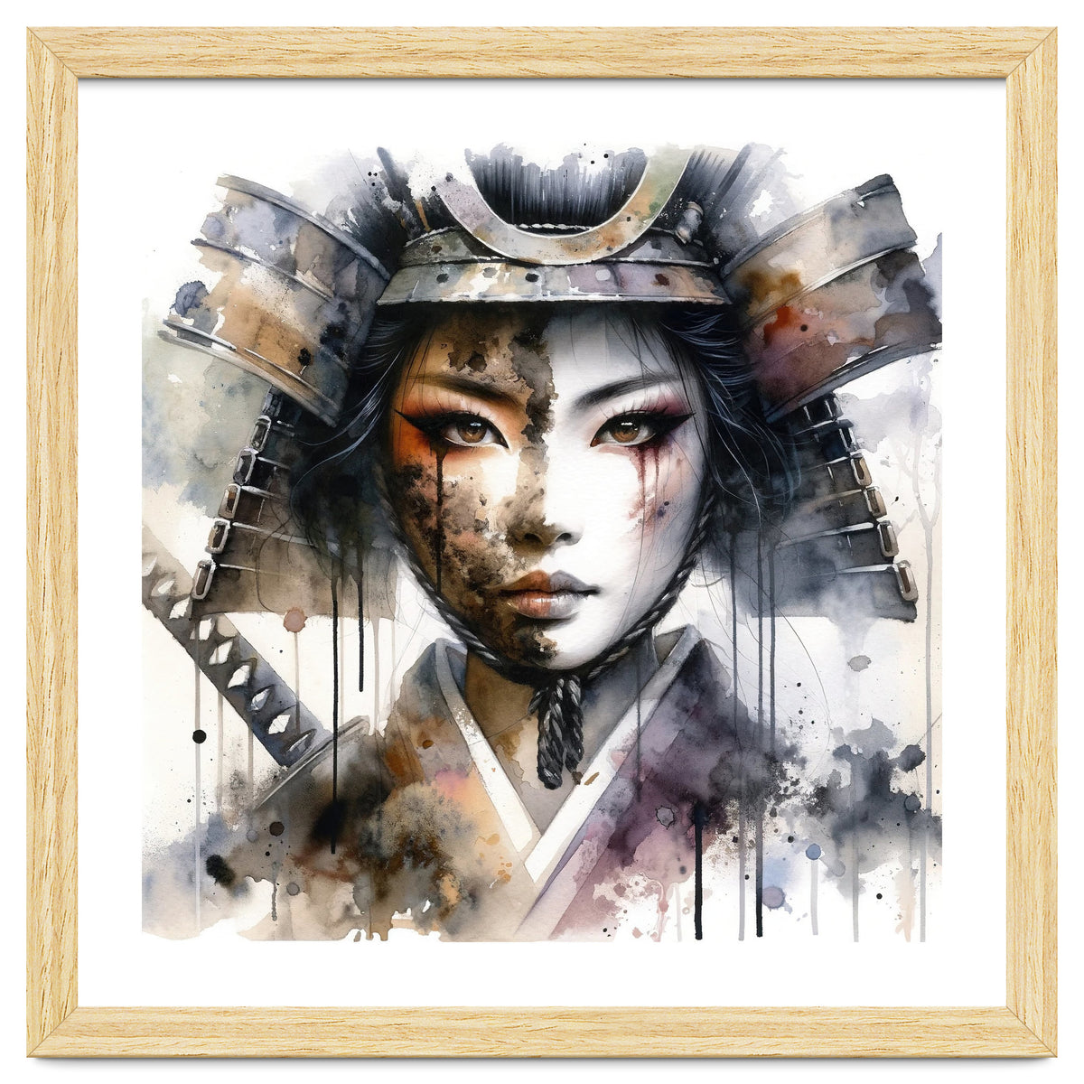 Ink Veil Asian Warrior Woman Portrait