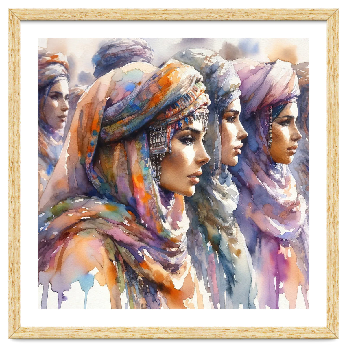 Tuareg Women Procession Watercolor